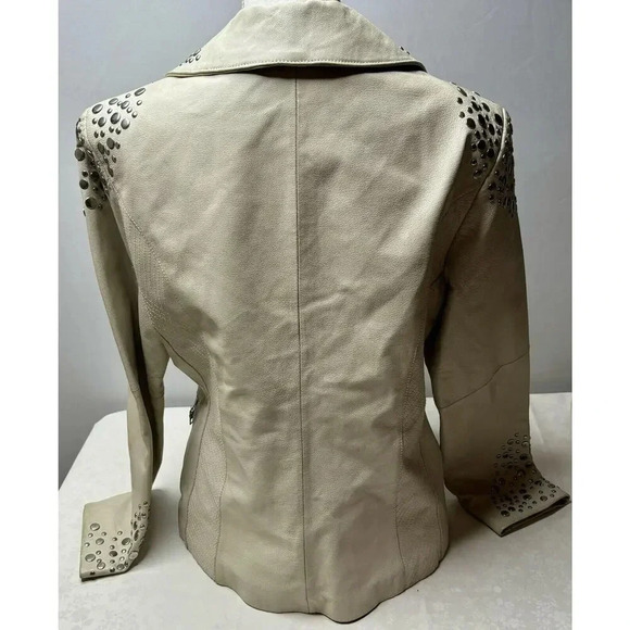 Pamela McCoy Women Medium Genuine Leather Jacket Studded See Pics - Picture 4 of 11
